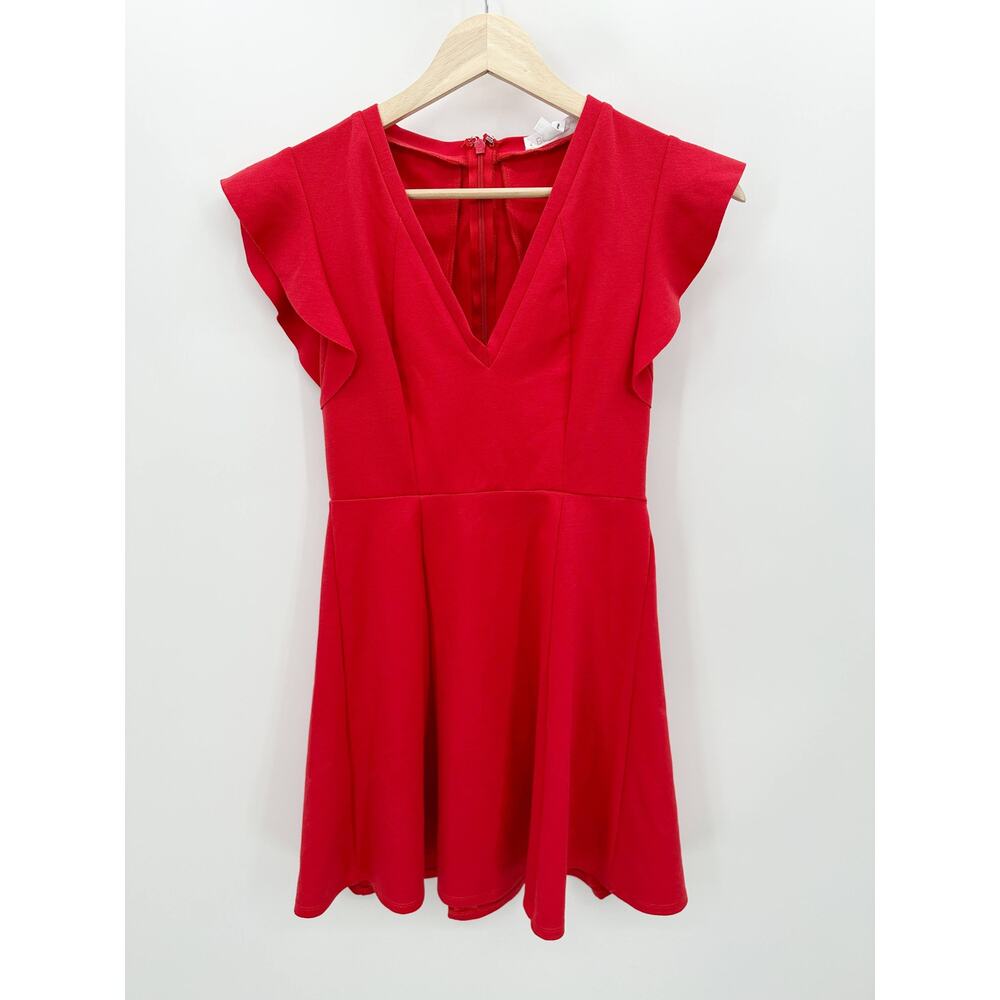 BCBGeneration Red Flutter Sleeve Fit Flare Mini Dress XGN66N88-6B9 Womens Size 0